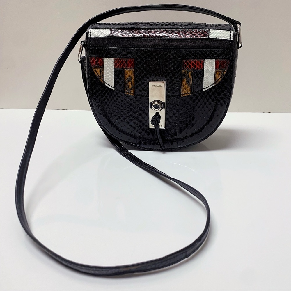 ALTUZARRA Exotic Python Snakeskin Black Multicolor Shoulder Crossbody Bag Italy